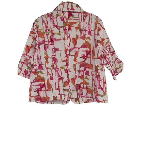 Chicos 2 Womens pink Abstract Print Jacket Size large 3/4  bell sleeve - Picture 4 of 4